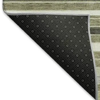8' Olive Green Copper And Ivory Round Striped Washable Indoor Outdoor Area Rug