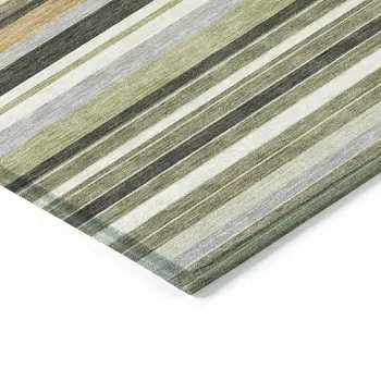 8' Olive Green Copper And Ivory Round Striped Washable Indoor Outdoor Area Rug