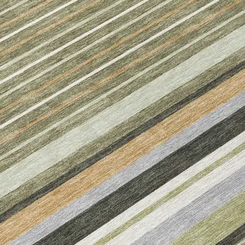 8' Olive Green Copper And Ivory Round Striped Washable Indoor Outdoor Area Rug