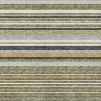 8' X 10' Olive Green Copper And Ivory Striped Washable Indoor Outdoor Area Rug