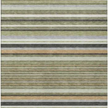 9' X 12' Olive Green Copper And Ivory Striped Washable Indoor Outdoor Area Rug