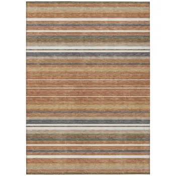 5' X 8' Chili Red Ivory And Gold Striped Washable Indoor Outdoor Area Rug