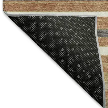 8' Chili Red Ivory And Gold Round Striped Washable Indoor Outdoor Area Rug