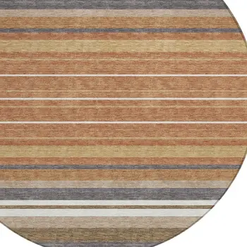 8' Chili Red Ivory And Gold Round Striped Washable Indoor Outdoor Area Rug