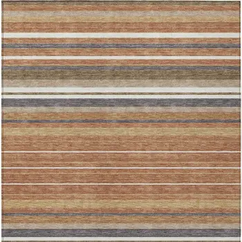 9' X 12' Chili Red Ivory And Gold Striped Washable Indoor Outdoor Area Rug
