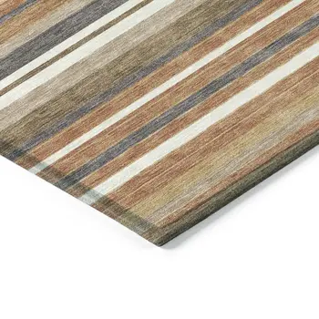 9' X 12' Chili Red Ivory And Gold Striped Washable Indoor Outdoor Area Rug