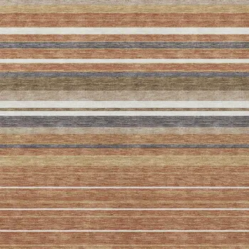 9' X 12' Chili Red Ivory And Gold Striped Washable Indoor Outdoor Area Rug