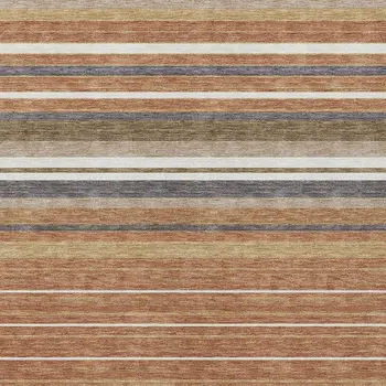 10' X 14' Chili Red Ivory And Gold Striped Washable Indoor Outdoor Area Rug