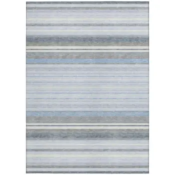 5' X 8' Sky Blue And Ivory Striped Washable Indoor Outdoor Area Rug