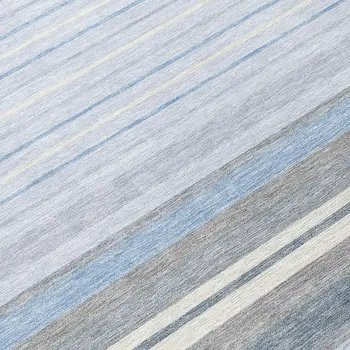 8' Sky Blue And Ivory Round Striped Washable Indoor Outdoor Area Rug
