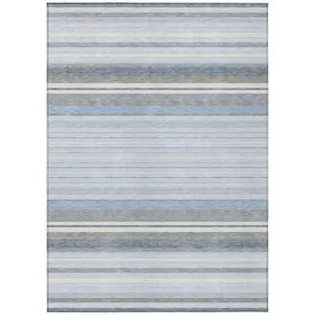8' X 10' Sky Blue And Ivory Striped Washable Indoor Outdoor Area Rug