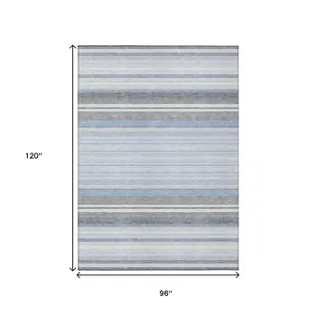8' X 10' Sky Blue And Ivory Striped Washable Indoor Outdoor Area Rug