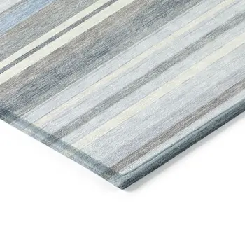 10' X 14' Sky Blue And Ivory Striped Washable Indoor Outdoor Area Rug