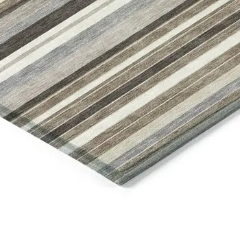 3' X 5' Taupe Ivory And Brown Striped Washable Indoor Outdoor Area Rug