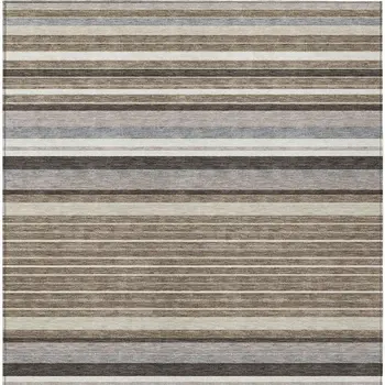 5' X 8' Taupe Ivory And Brown Striped Washable Indoor Outdoor Area Rug