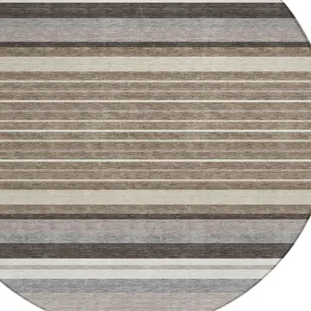 8' Taupe Ivory And Brown Round Striped Washable Indoor Outdoor Area Rug