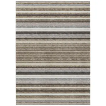 8' X 10' Taupe Ivory And Brown Striped Washable Indoor Outdoor Area Rug