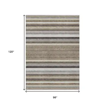 8' X 10' Taupe Ivory And Brown Striped Washable Indoor Outdoor Area Rug