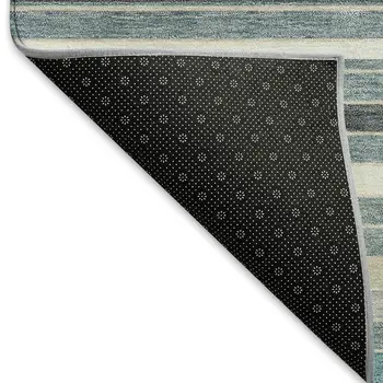 8' Teal Blue Gray And Ivory Round Striped Washable Indoor Outdoor Area Rug