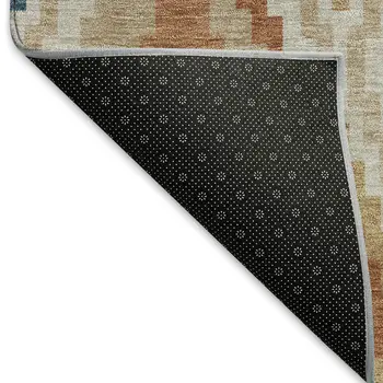 9' X 12' Beige Blue And Terra Cotta Geometric Washable Indoor Outdoor Area Rug