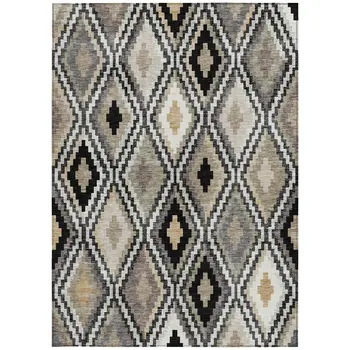 3' X 5' Black Ivory And Beige Geometric Washable Indoor Outdoor Area Rug