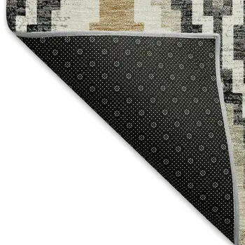 8' X 10' Black Ivory And Beige Geometric Washable Indoor Outdoor Area Rug