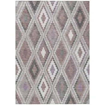 3' X 5' Blush Ivory And Gray Geometric Washable Indoor Outdoor Area Rug