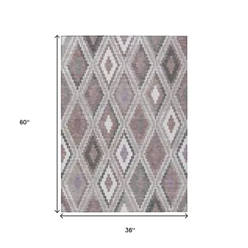 3' X 5' Blush Ivory And Gray Geometric Washable Indoor Outdoor Area Rug