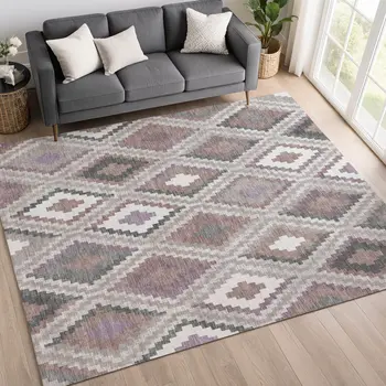 3' X 5' Blush Ivory And Gray Geometric Washable Indoor Outdoor Area Rug