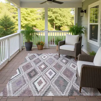 3' X 5' Blush Ivory And Gray Geometric Washable Indoor Outdoor Area Rug