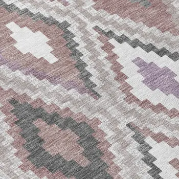 8' Blush Ivory And Gray Round Geometric Washable Indoor Outdoor Area Rug