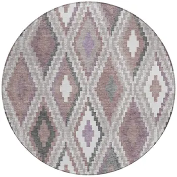 8' Blush Ivory And Gray Round Geometric Washable Indoor Outdoor Area Rug
