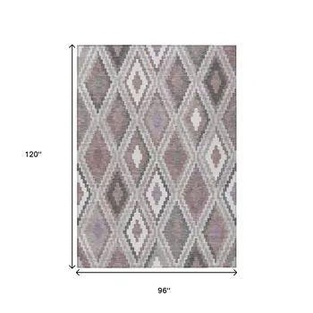 8' X 10' Blush Ivory And Gray Geometric Washable Indoor Outdoor Area Rug