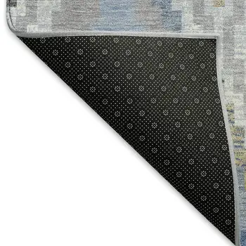 8' Denim Blue Gray And Ivory Round Geometric Washable Indoor Outdoor Area Rug