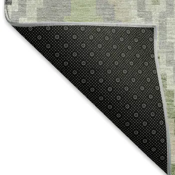 5' X 8' Fern Green Gray And Ivory Geometric Washable Indoor Outdoor Area Rug