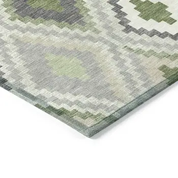 5' X 8' Fern Green Gray And Ivory Geometric Washable Indoor Outdoor Area Rug