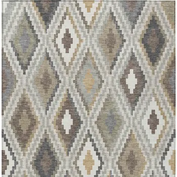 8' X 10' Taupe Gold And Ivory Geometric Washable Indoor Outdoor Area Rug