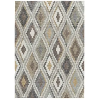 9' X 12' Taupe Gold And Ivory Geometric Washable Indoor Outdoor Area Rug