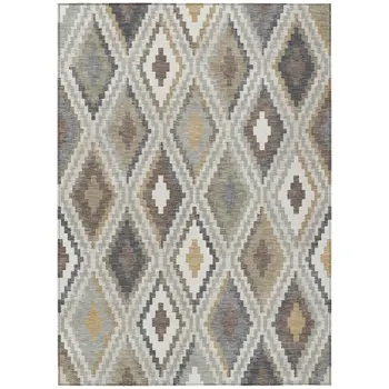9' X 12' Taupe Gold And Ivory Geometric Washable Indoor Outdoor Area Rug