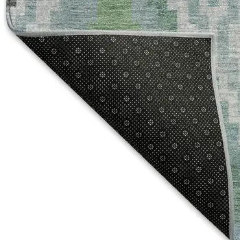 10' X 14' Teal Blue Ivory And Green Geometric Washable Indoor Outdoor Area Rug