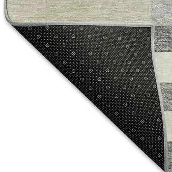 9' X 12' Black Beige And Ivory Geometric Washable Indoor Outdoor Area Rug