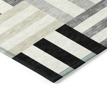 10' X 14' Black Beige And Ivory Geometric Washable Indoor Outdoor Area Rug