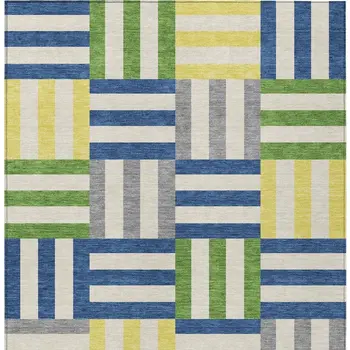 8' X 10' Blue Yellow And Green Geometric Washable Indoor Outdoor Area Rug