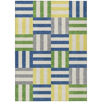 8' X 10' Blue Yellow And Green Geometric Washable Indoor Outdoor Area Rug