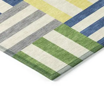 8' X 10' Blue Yellow And Green Geometric Washable Indoor Outdoor Area Rug