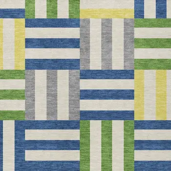 8' X 10' Blue Yellow And Green Geometric Washable Indoor Outdoor Area Rug