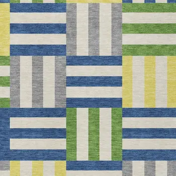 9' X 12' Blue Yellow And Green Geometric Washable Indoor Outdoor Area Rug