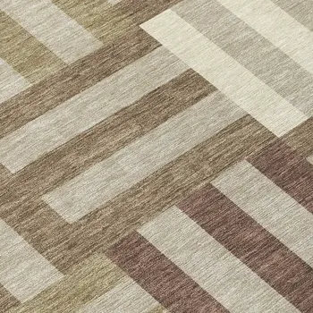 3' X 5' Brown Beige And Ivory Geometric Washable Indoor Outdoor Area Rug