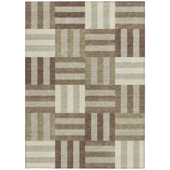 5' X 8' Brown Beige And Ivory Geometric Washable Indoor Outdoor Area Rug