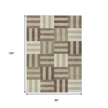 8' X 10' Brown Beige And Ivory Geometric Washable Indoor Outdoor Area Rug